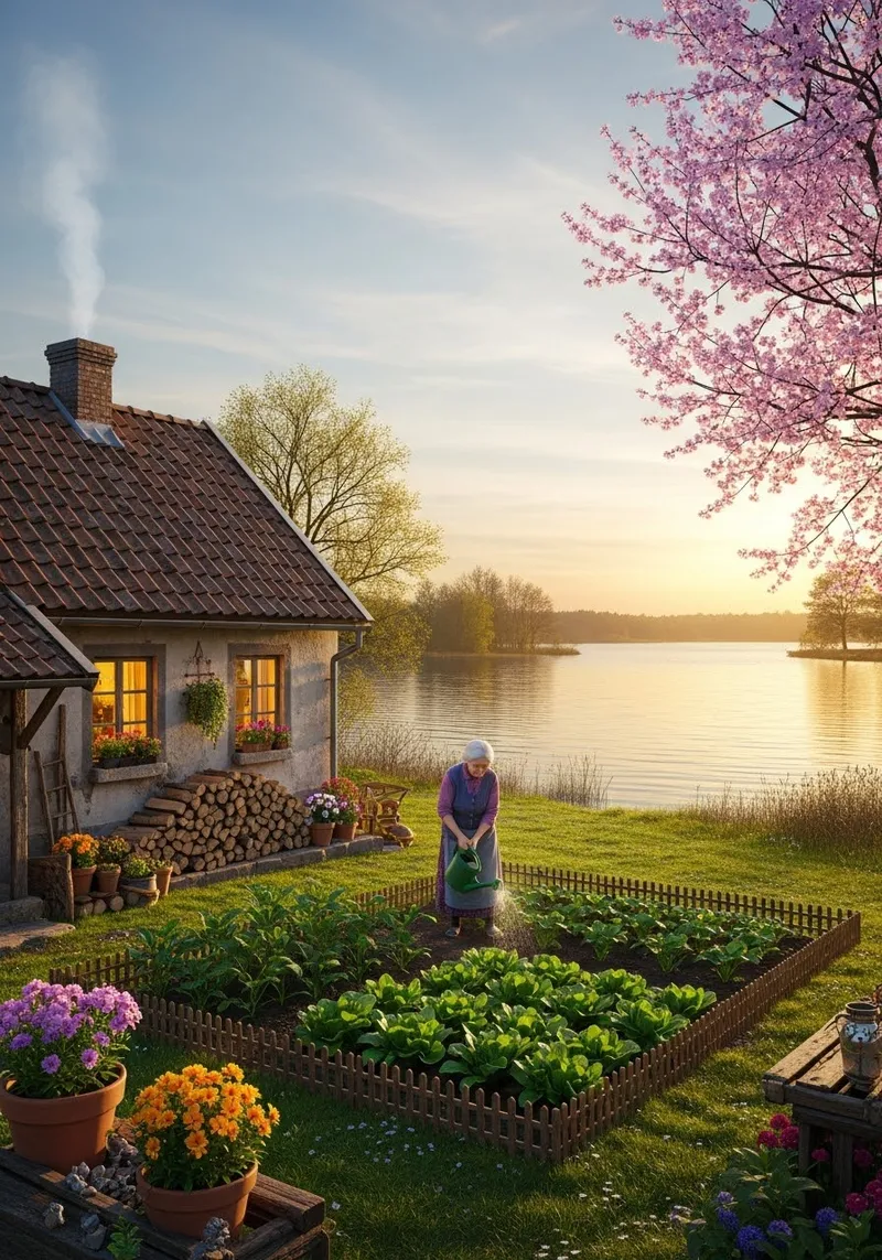 Peaceful Rustic Countryside at Sunset