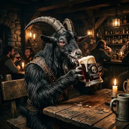 Diabolical Goat Enjoying Beer