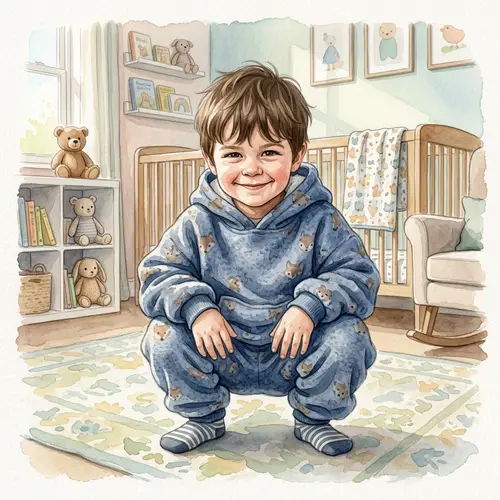 Whimsical Watercolor Art of a Cheeky Boy in a Nursery