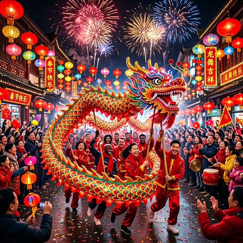 Vibrant Chinese Dragon Dance - Festive Spring Celebration