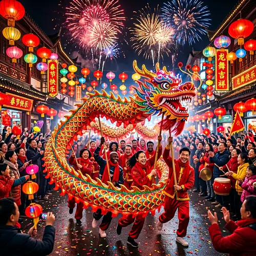 Traditional Chinese Dragon Dance - Spring Festival Celebration