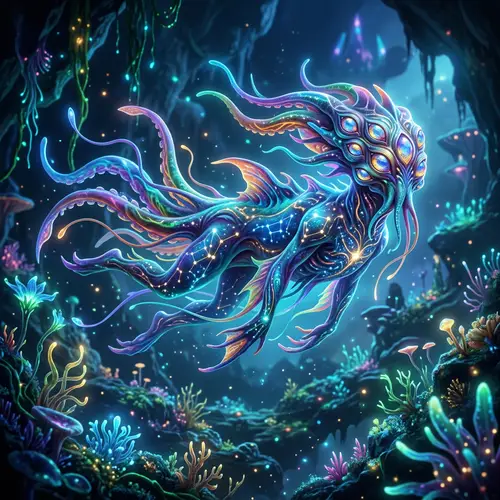 Colorful Extraterrestrial Creature in Zero-Gravity Environment