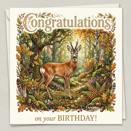 Beautiful Hunting Motif with Roe Deer for Birthday Card
