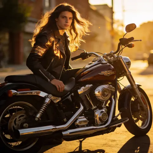 Confident Model on Sleek Harley Davidson Motorcycle