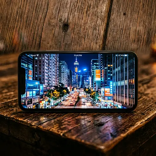 Vibrant Cityscape Display on Smartphone Screen