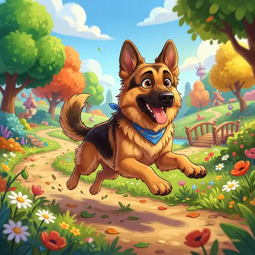 Pixar-Inspired German Shepherd Dog: Vibrant Colors & Playful Expressions