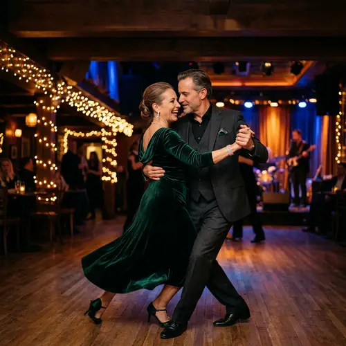 Elegant Couple Dancing in a Cozy Club