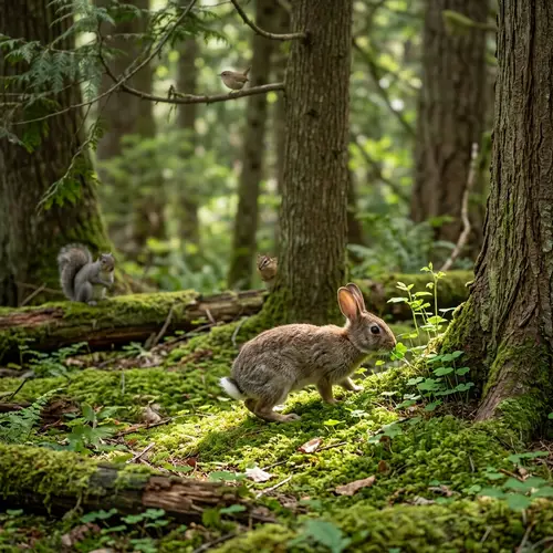 Tranquil Forest with Adorable Brown Bunny - Nature Scene