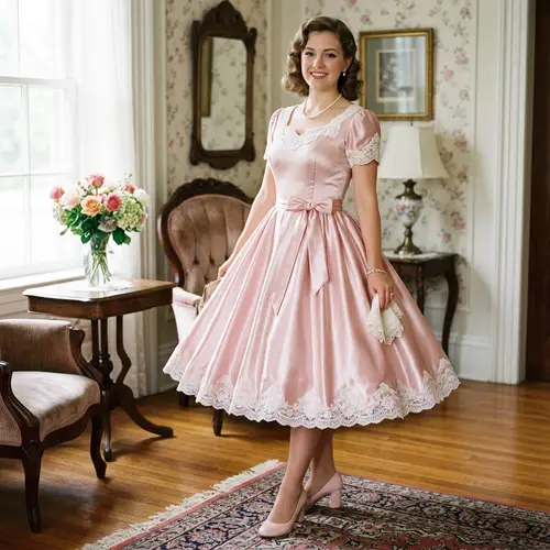 Vintage Style Pale Pink Satin Dress | Classic Feminine Design