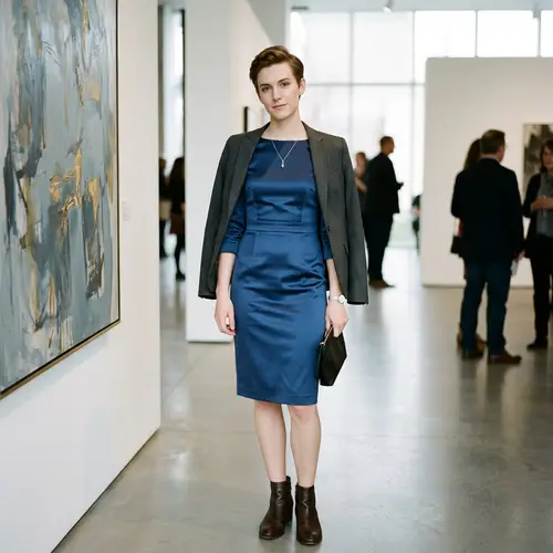 Elegant Gender Fluidity in Deep Blue Satin Dress