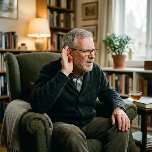 Listen Closely: Man in Chair Cupping Ear