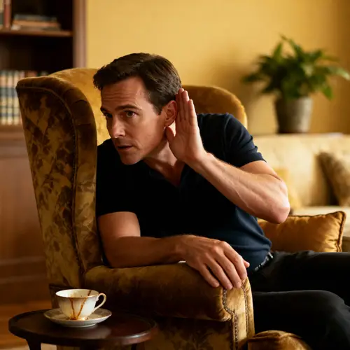 Listen Closely: Man in Chair Cupping Ear