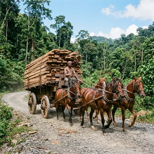 Wooden Board Transportation by Horses | Efficient Lumber Hauling