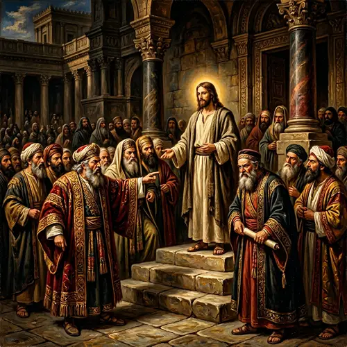 Jesus Confronts Scribes in Jerusalem - Baroque Art Scene
