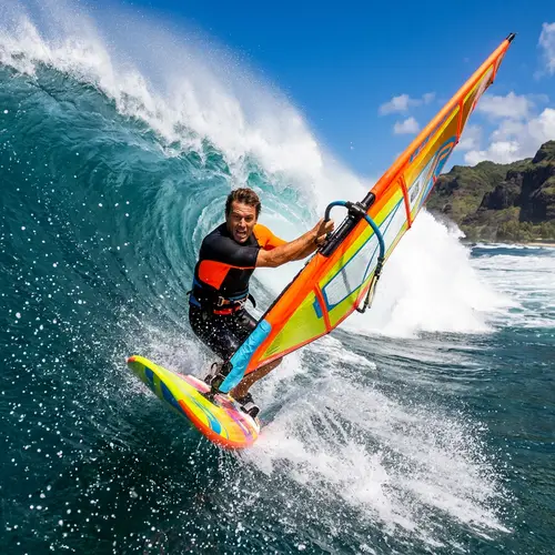 Exhilarating Sail Boarding Adventure on Towering Waves