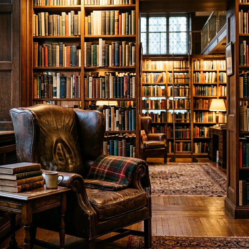 Cozy Library Zoom Background with Wingback Chair | Backlit Speakers Cozy Library Zoom Background with Wingback Chair | Backlit Speakers