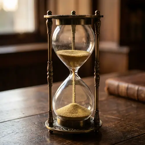 Intricately Made Hourglass on Antique Wooden Table
