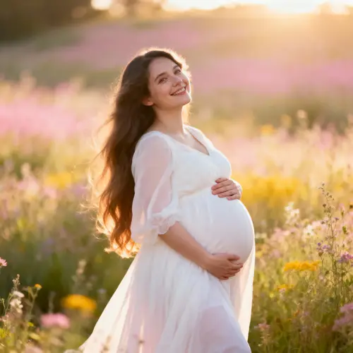 Serene Portrait of a Pregnant Woman in Nature