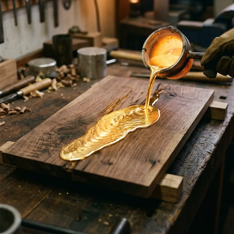 Wooden Board Coated with Molten Gold | Captivating Contrast