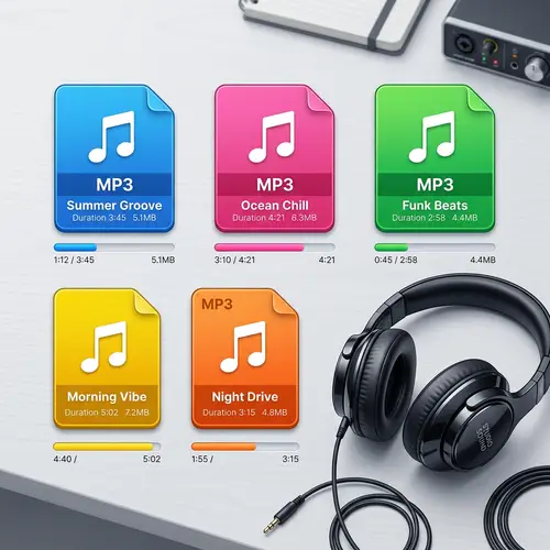 Colorful MP3 Audio Files Illustration with Music Notes