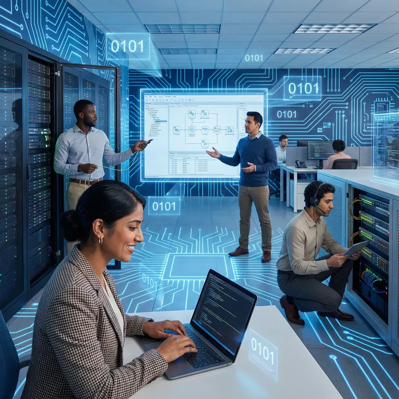 Inclusive Information Technology Illustration with Diverse Professionals