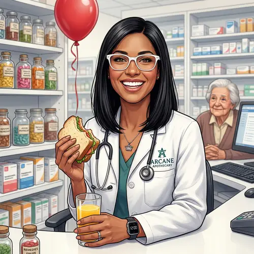 Joyful Aries Pharmacist on Lunch Break | Wizardry-Themed Pharmacy