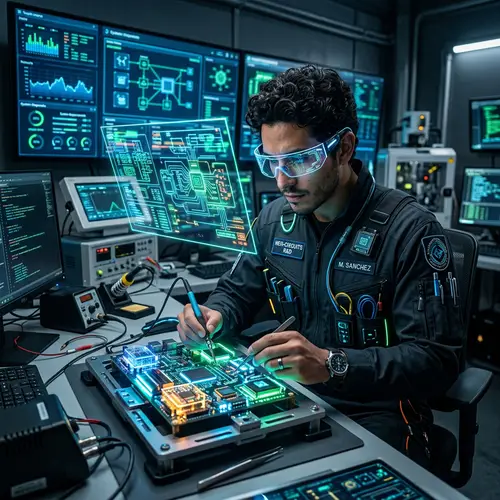 High-Tech Electrical Engineer in Futuristic Environment