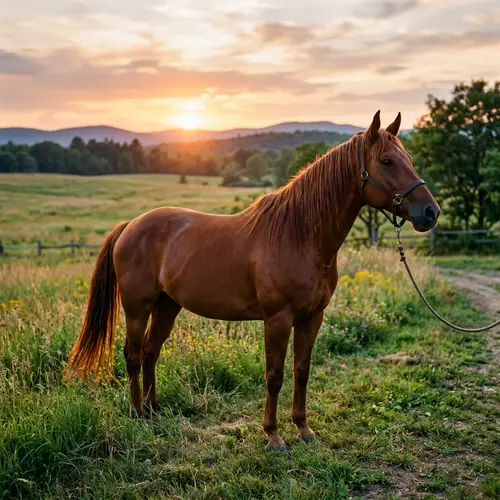 Magnificent Horse in Serene Meadow at Sunset