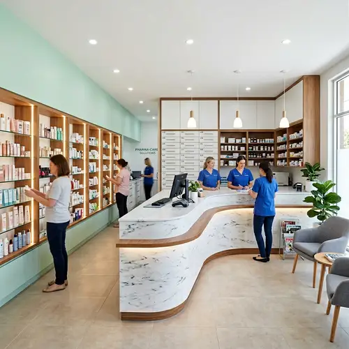 Modern L-Shaped Pharmacy Interior Design Ideas