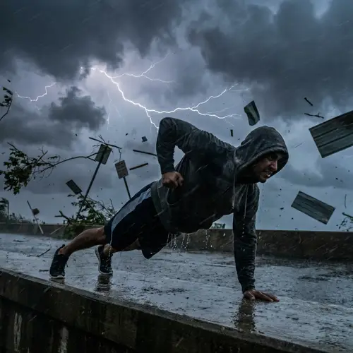 Dramatic Calisthenics Amidst Raging Hurricane