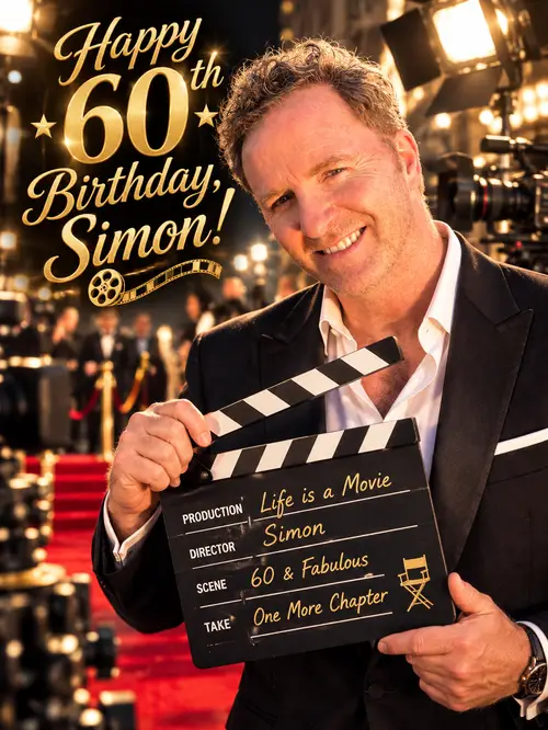 Cinematic 60th Birthday Card for Film Producer Simon