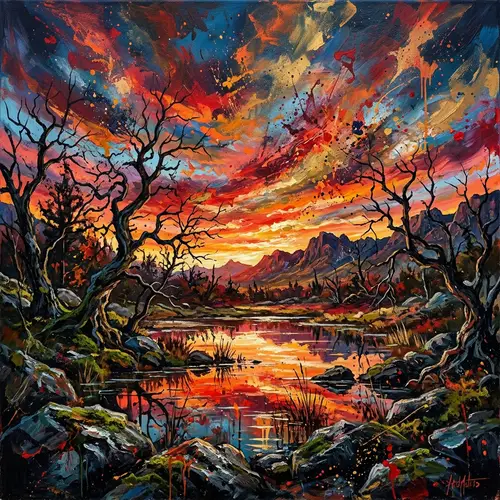 Indulgent Vista Embracing Chaos and Order | Abstract Sunrise Art