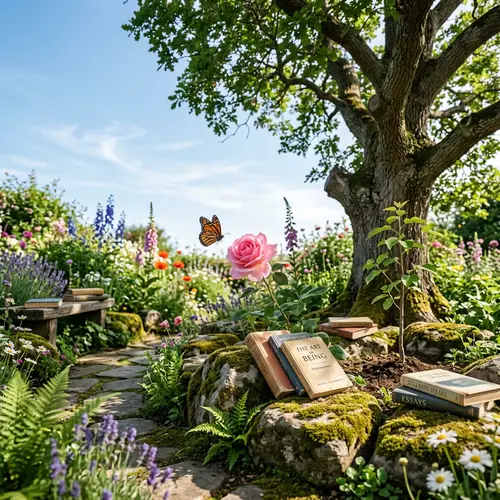 Serene Garden with Delicate Rose: Self Growth Inspirations