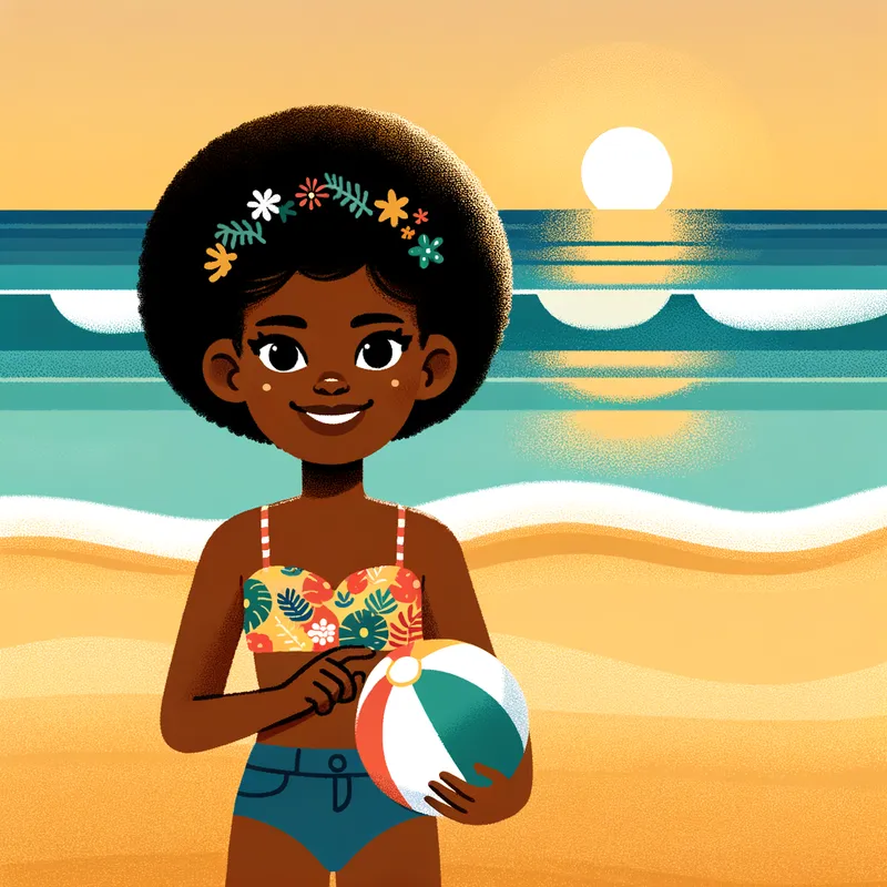 Young African Girl in Colorful Bikini on Beach Creating a Stunning Visual Young African Girl in Colorful Bikini on Beach Creating a Stunning Visual