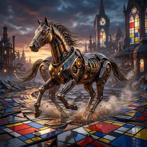 Realistic Running Horse Clockwork Art by Luis Royo and Others