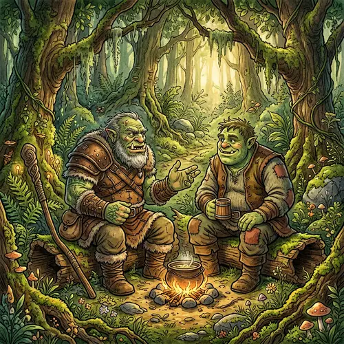 Shrek Style Ogres Conversation in Mossy Forest