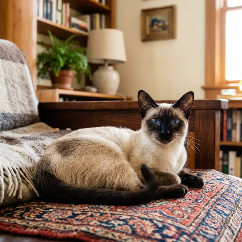 Siamese Cat Portrait in Cozy Living Room