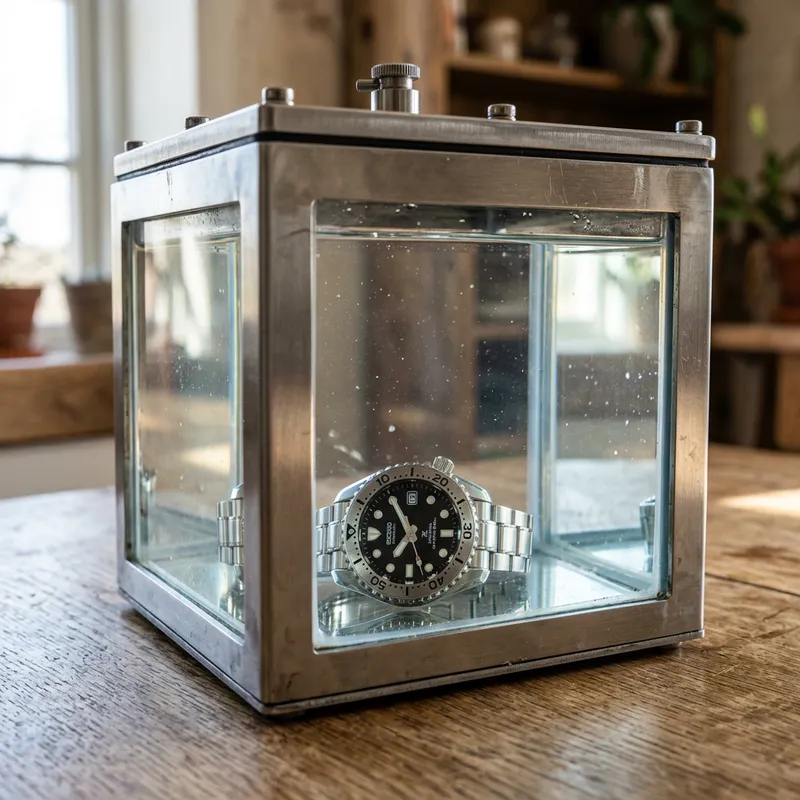 Stylish Wristwatch in Glass Water Box