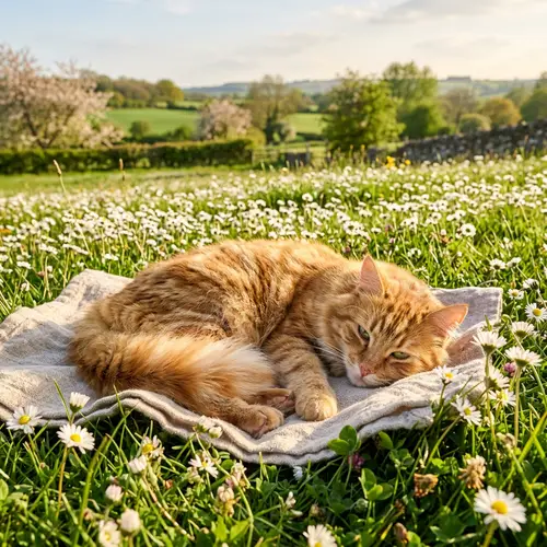 Relaxing Ginger Cat in Golden Afternoon Sun