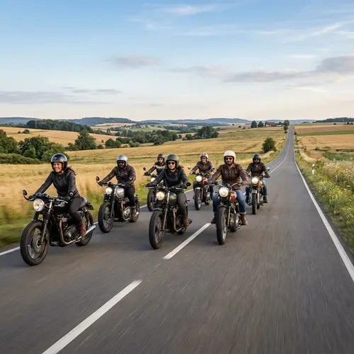 Diverse Group of Motorcyclists Riding on Open Road | Classic Harley Davidson Bikes