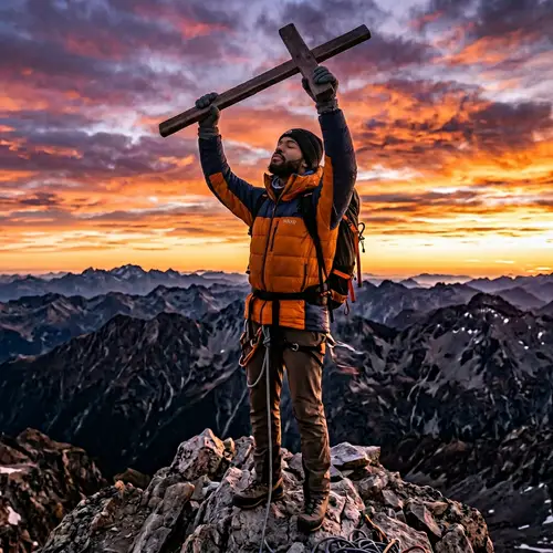 Mountain Peak Prayer: Inspiring Image of a Man in Deep Prayer