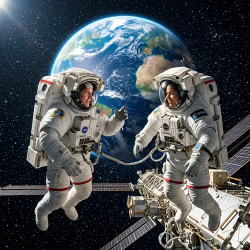 Starry Outer Space Conversation: Astronauts Adrift in Celestial Beauty
