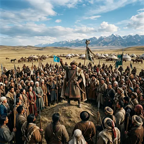 Tribal Assembly in Kazakh Steppe | Leader's Call to War