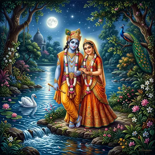 Radha Krishna Under the Moonlight