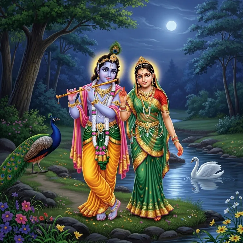 Radha Krishna Under the Moonlight