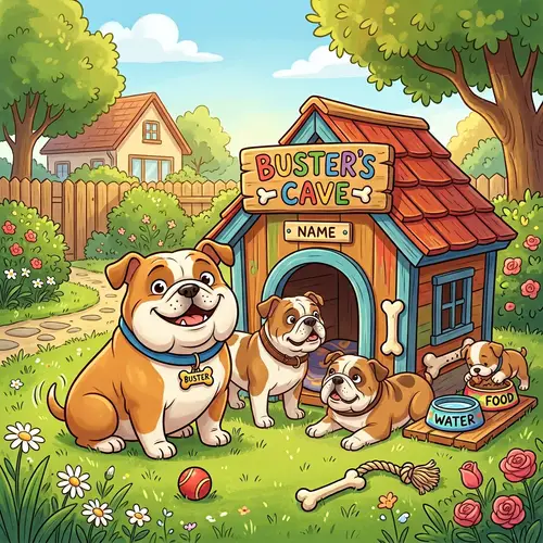 Cartoon Bulldogs with Kennel - Fun & Cute Designs