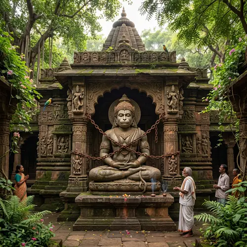 Ancient Temple Statue of Hanuman Bound with Chains