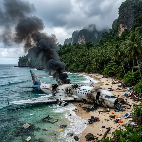 Plane Crash on Mysterious Island: A Haunting Scene