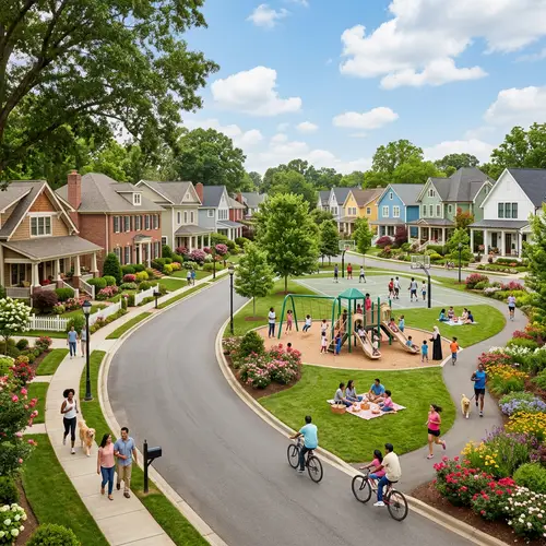 Peaceful Community Neighborhood with Diverse Residents and Park
