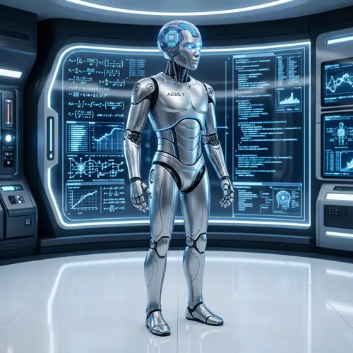 Sophisticated Futuristic Robot with Blue Glowing Eyes